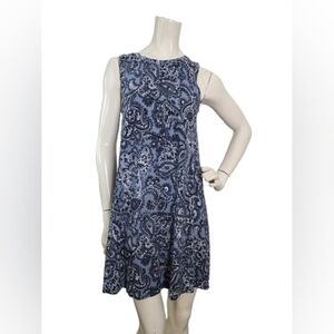 Loft Dress Women's Petite S Gray Blue Paisley Sleeveless